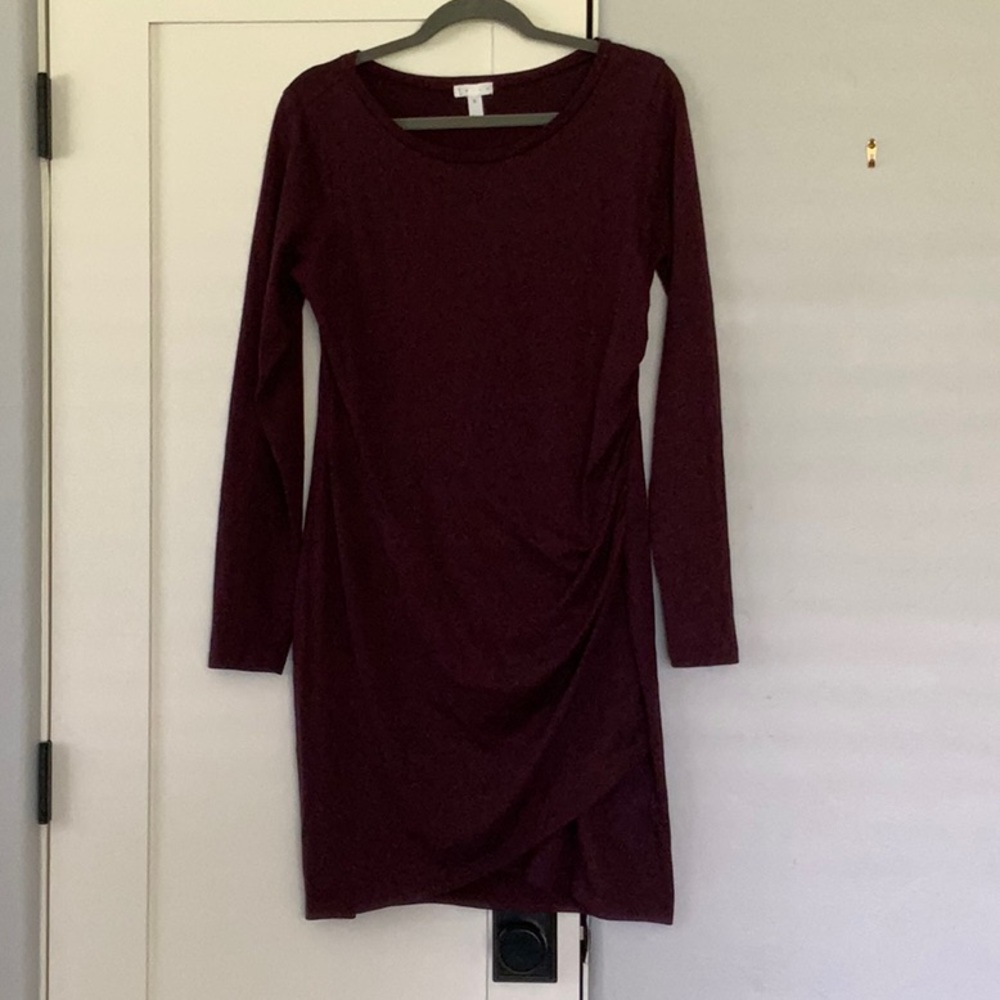 Leith Faux Wrap Burgundy Long Sleeve Dress